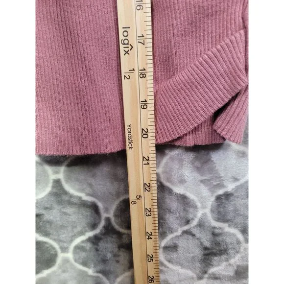 Vici Wrap Ribbed Cropped Sweater Sz S Lantern Sleeves Pink Cowgirl Core Boho - Picture 4 of 5
